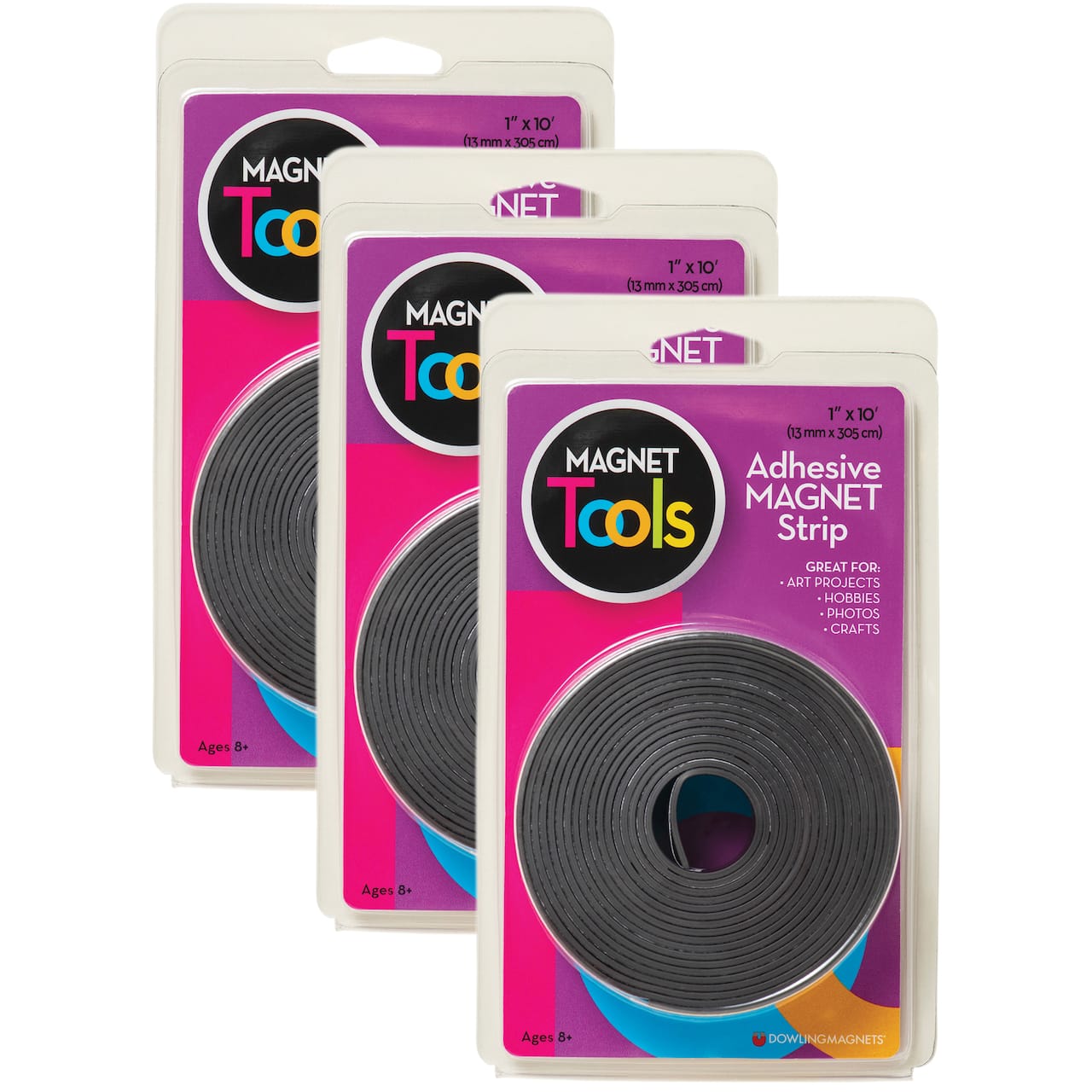 Dowling Magnets® 1" x 10ft. Magnet Strip with Adhesive Rolls, 3ct.